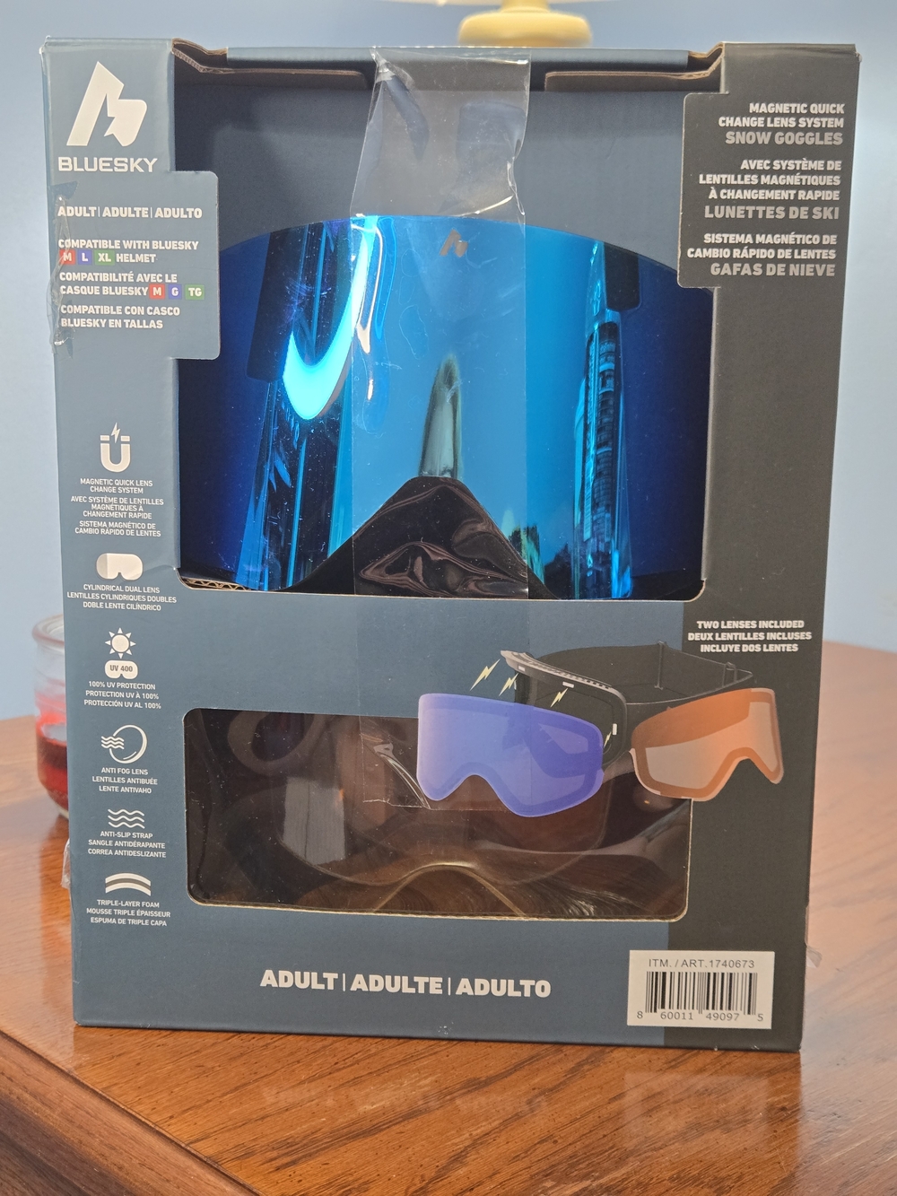 Bluesky Adult Ski Goggles Magnetic Lens Snowboard Blue Mirror + Extra Lens‎ NIB